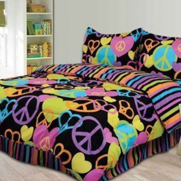 PEACE SIGN RETRO TWIN KIDS 8Pc BEDDING & WINDOW 2 PANEL SET 🥳HOST PICK🎈💥🆕NWT - Picture 3 of 9